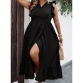 thumbnail image 3 of Vestido Informal De Talla Grande, Vestido Largo Con Dobladillo Cruzado Y Mangas Con Volantes Lisos Para Mujer, 3 of 4