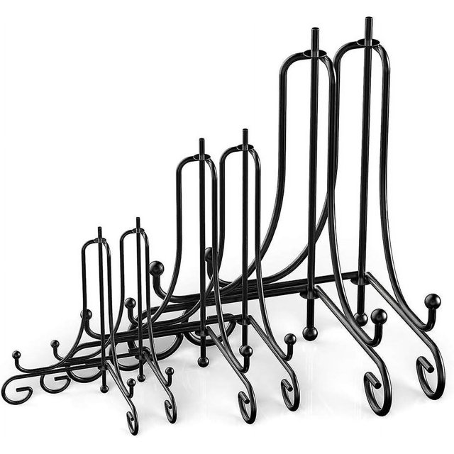Paquete de 6 soportes de exhibición de hierro, soporte de exhibición de hierro, soporte de placa de caballete de hierro para exhibir imágenes, platos, libros y arte