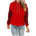 thumbnail image 3 of DDAPJ pyju Womens Christmas Hoodies Plaid Patchwork Long Sleeve Drawstring Hooded Sweatshirt Lightweight Pullover Hoodie with Kangaroo Pocket, 3 of 6