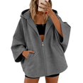 thumbnail image 6 of Yigetop Women's Oversized Batwing 3/4 Sleeve Zip up Hoodie Tops Loose Lightweight Jacket with Pockets Casual Outerwear for Daily Street Weekend Wear Dark Gray XL, 6 of 6