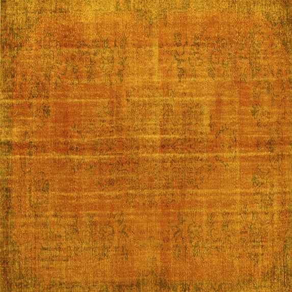 Ahgly Company Machine Washable Indoor Square Persian Yellow Traditional Area Rugs, 4' Square