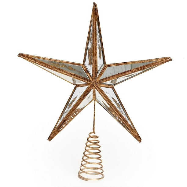 14" Gilded White Christmas Gold Mirrored Star Tree Topper Unlit