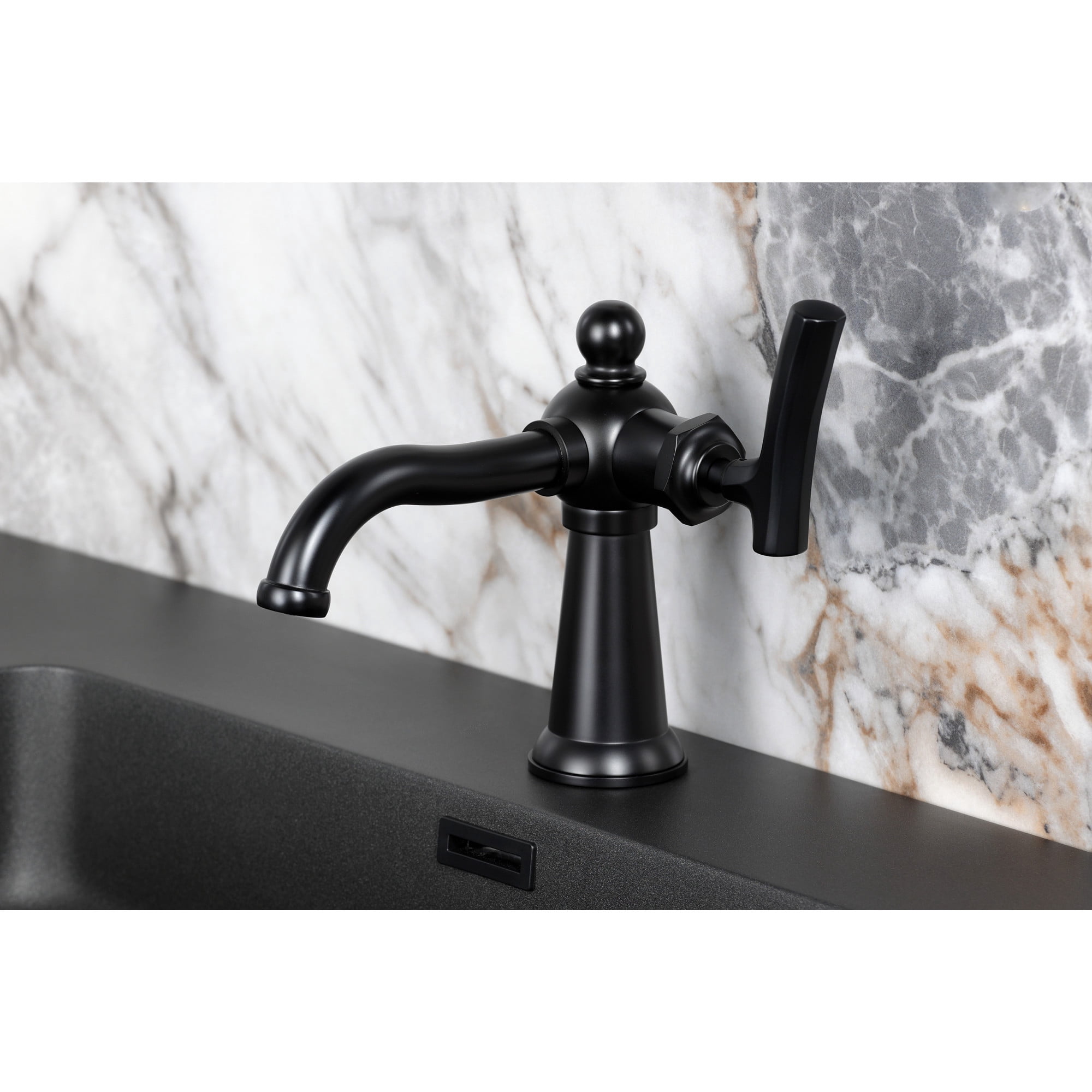 Kingston Brass KS3540TKL Hallerbos One-Handle 1-Hole Bathroom Faucet with Push Pop-Up Drain in Matte Black