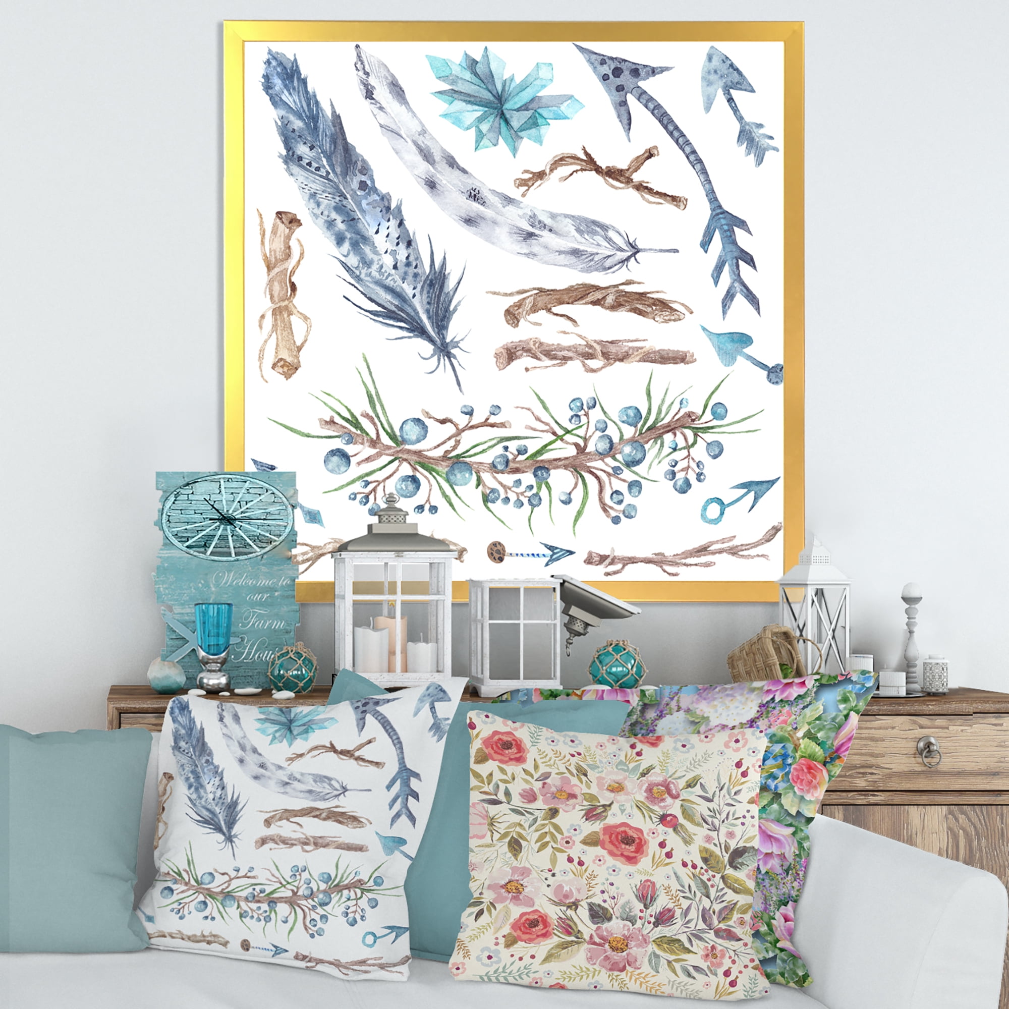 Designart 'Tribal Forest Elements' Bohemian & Eclectic Framed Art Print