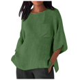 thumbnail image 1 of Hauts d'Été pour Femmes Élégants avec Manches 3/4 et Col Rond en Chemises Unies Confortables pour Femmes Vert G, 1 of 4