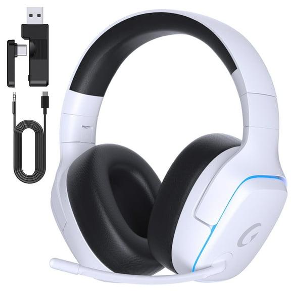 UDH Wireless Gaming Headset 2.4GHz for PS5/PS4/PC/Switch - Bluetooth 5.3 Headphones with Noise-Canceling Mic, 7.1 Surround Sound, 70H Battery Life, RGB Lights, Foldable, Portable - White