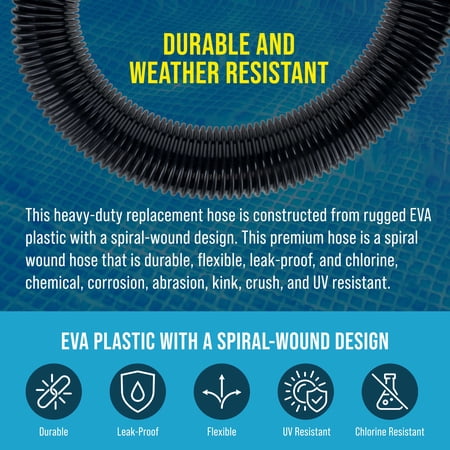 U.S. Pool Supply 6 Foot Heavy-Duty Above Ground Pool Hose, 1.5 - Black Replacement Filter Connecting Hose, Flexible Spiral Wound EVA - Compatible with Intex for Pool Filter Pumps - Skimmer Pump