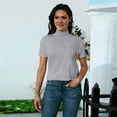 thumbnail image 7 of Avtoify Women High Neck Short Sleeve Top Summer Womens Tops Dressy Casual Loose Casual Stand Collar Blouse, 7 of 7