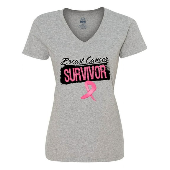 Inktastic Cool Breast Cancer Survivor Women's V-Neck T-Shirt