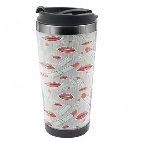 

Doodle Travel Mug Make up Fashion Design Steel Thermal Cup 16 oz by Ambesonne