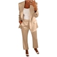 thumbnail image 2 of Mifsaly Womens Suits 2 Piece Set Business Casual Silk Satin Open Front Long Sleeve Jacket and High Waisted Straight Leg Pants with Pockets Lightweight Soft Office Work Matching Outfits Gold,XL, 2 of 5