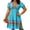 Blue, variant on Plus Size Boho Short Dresses for Women Puff Sleeve Crew Neck Slit Mini Dress Summer Vacation Casual