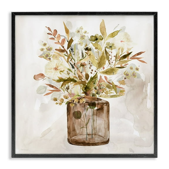 Stupell Industries Earthy Mixed Botanicals Floral Blossoms Watercolor Detail Painting Black Framed Art Print Wall Art, Design by Carol Robinson