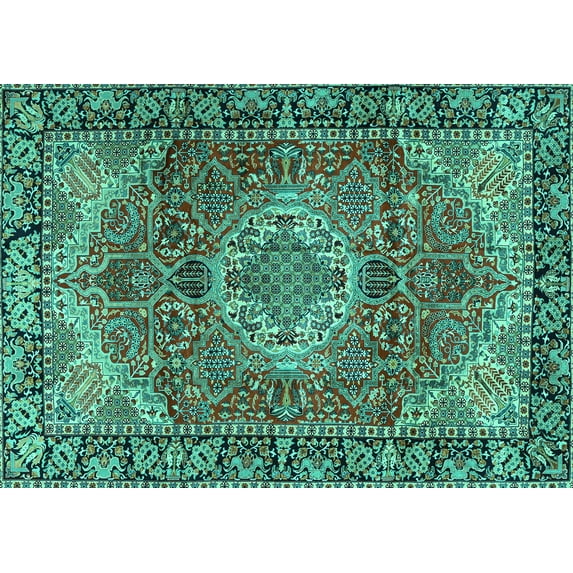 Ahgly Company Machine Washable Indoor Rectangle Medallion Turquoise Blue Traditional Area Rugs, 2' x 5'