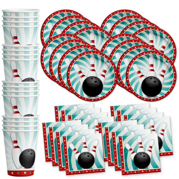 Bowling Birthday Party Supplies Set Plates Napkins Cups Tableware Kit for 16