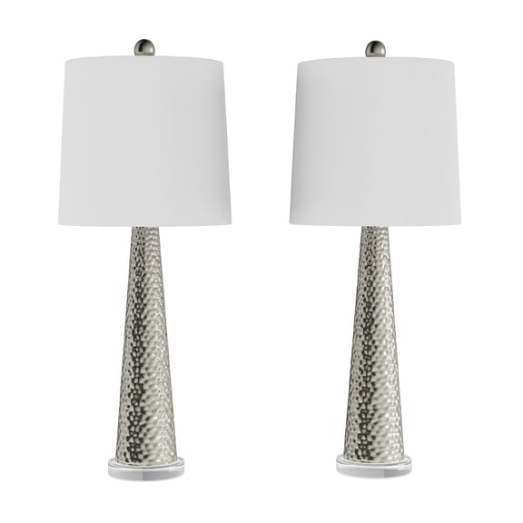 Lavish Home Set of 2 Modern Table Lamps with Hammered Glass Lights and LED Bulb for Bedroom, Living Room, and Office (Silver)
