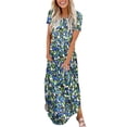 thumbnail image 1 of Offres des Fêtes Iumwxz Robes à Manches Courtes et Col Rond pour Femmes Tunique Décontractée Robes Maxi Amples Robe à Imprimé Floral Robes d'Anniversaire pour Femmes Robes Habillées pour Festival, 1 of 6