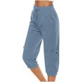 thumbnail image 5 of XFLWAM Womens Capri Pants for Summer Drawstring Cargo Pants Elastic Waist Casual Capri Joggers Loose Straight Trousers Light Blue S, 5 of 8