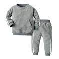 thumbnail image 2 of Fshinging Unisex Tracksuit Boys Girls Clothes 2 Piece Outfit Stripe Patchwork Long Sleeve Crewneck Sweatshirt With Pocket And Jogger Pant Sets Size 3-4 Years, 2 of 6