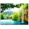 Design Art Waterfall in Deep Forest - 3 Piece Graphic Art on Wrapped Canvas Set