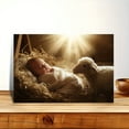 thumbnail image 3 of 2D Flat, 1pc Baby's First Christmas Wooden Frame Canvas Wall Art - Nativity Scene with Baby, Lamb & - Modern Vintage Decor, Horizontal Wrapped Frame, 3 of 9