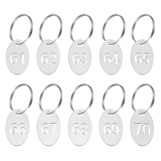 Uxcell Number Key Tag, Stainless Steel Number ID Tags Keychain Hollowed Identifiers Keys Label 61-70