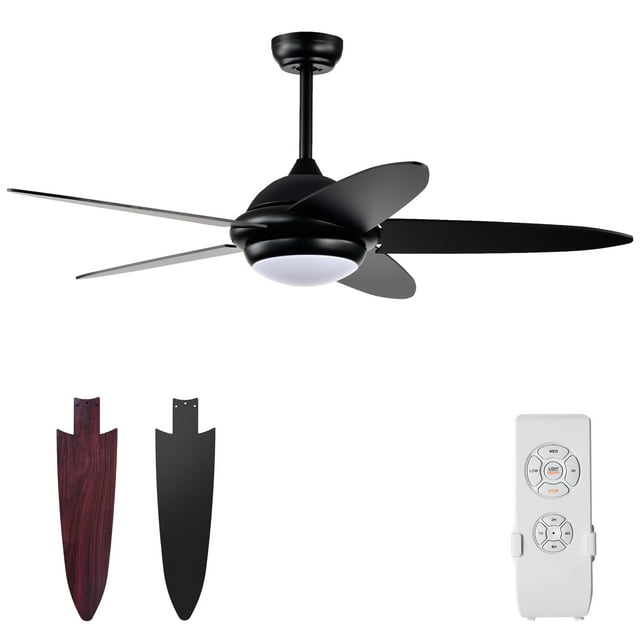 Patiojoy 52" Ceiling Fan with Light and Remote Control Indoor Modern Ceiling Fan with Quiet Reversible ETL Motor Black