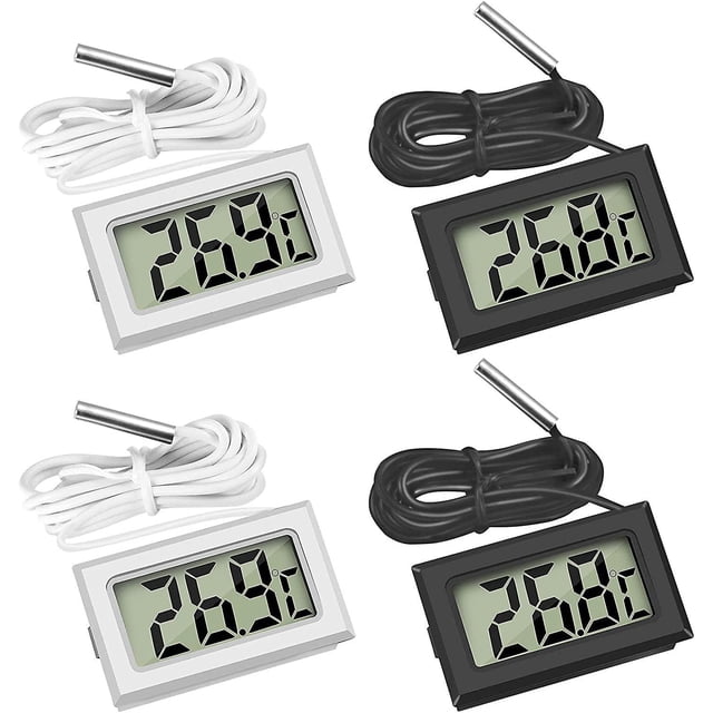 Mini termómetro digital LCD con sensor de temperatura para refrigeradores, congeladores y acuarios (2 negros y 2 blancos)