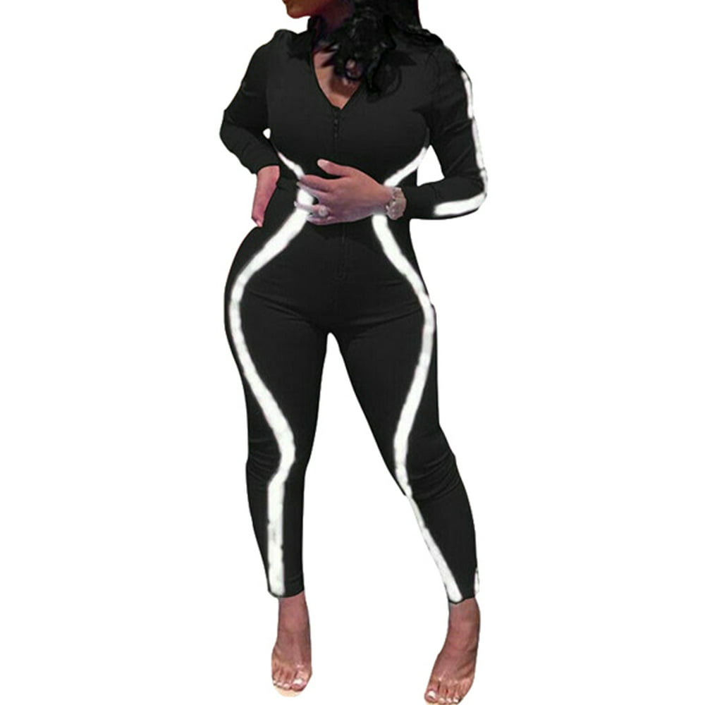 LisenraIn - Women Zipper Stripe Bodycon Jumpsuit Romper Clubwear ...