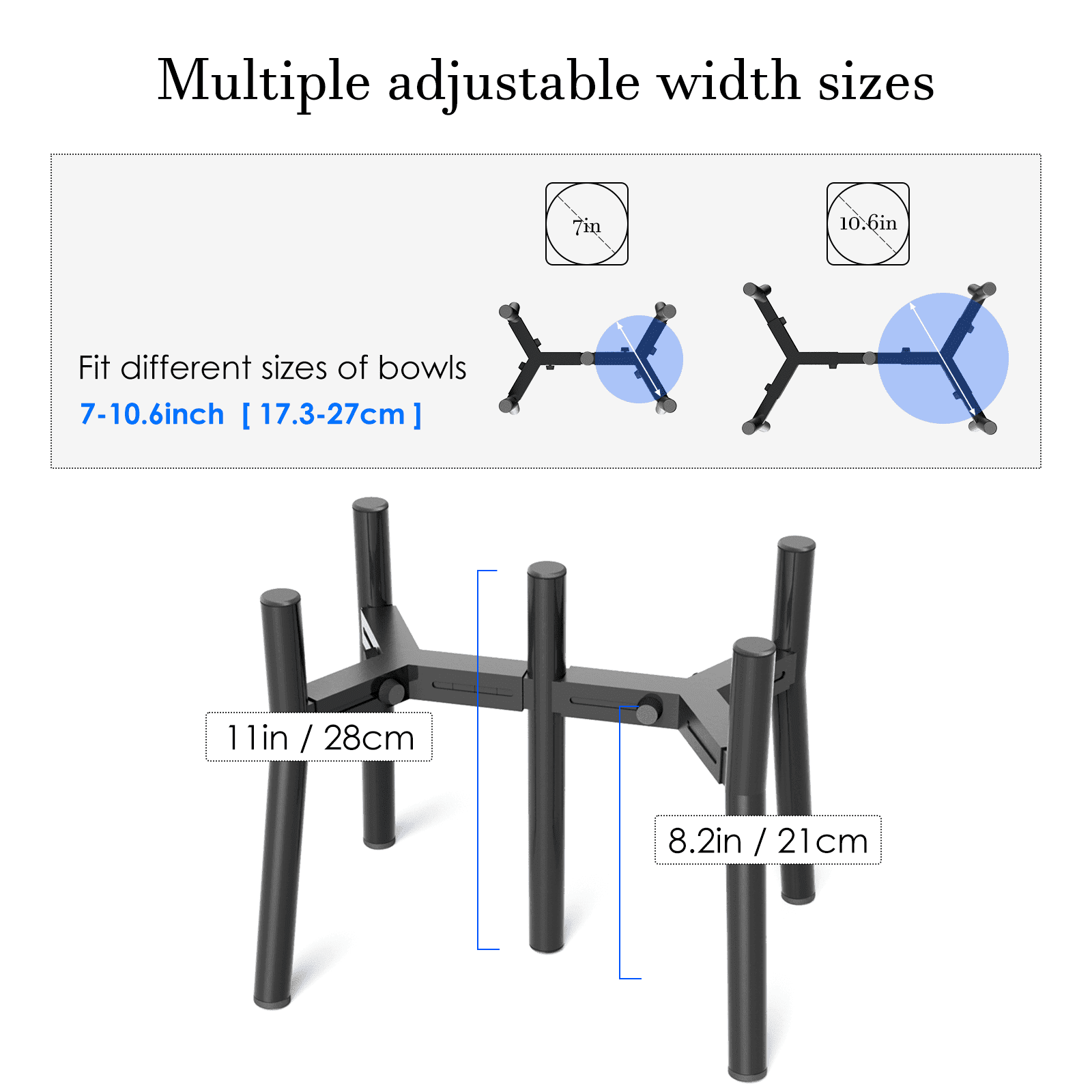 SHAINFUN Adjustable Dog Bowl Stand for Large & Medium Dogs, Raised Dog Food & Water Bowl Holder, Fits 7-10.6" Wide Bowls, 11" Tall, 2-in-1 Design Tall Dog Food Bowl Stand, Bowl Not Included