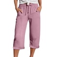 thumbnail image 2 of Capri Pants for Women Lightweight Breathable Lightweight Elastic Waist Relaxed Fit Straight Leg Capris with Pockets, 2 of 7
