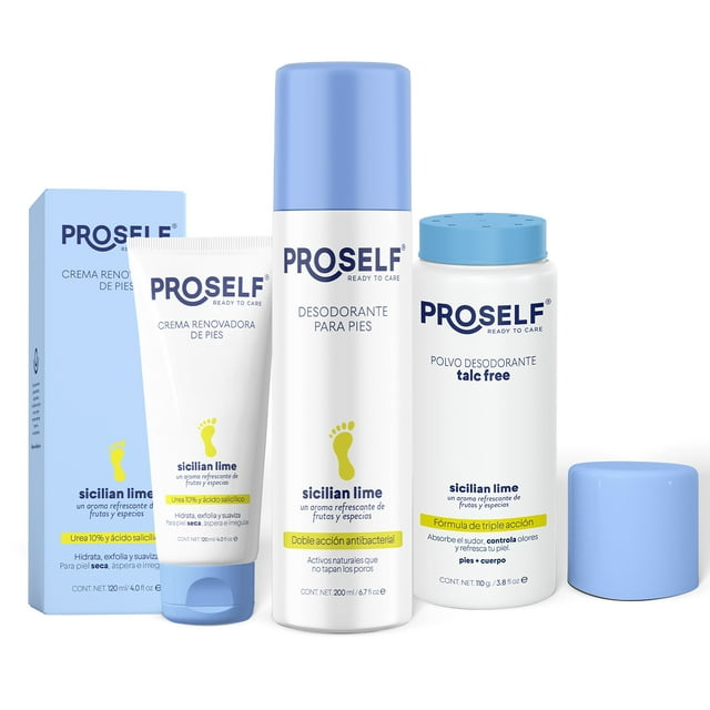 Tripack Desodorante para Pies Proself Antibacterial 200 ml Polvo Desodorante 110 g Crema Renovadora 120 ml