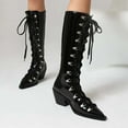 thumbnail image 6 of Mostsola Knee High Boots Women Lace up Strappy Tall Boots Pointed Toe Heel Long Boots, 6 of 9
