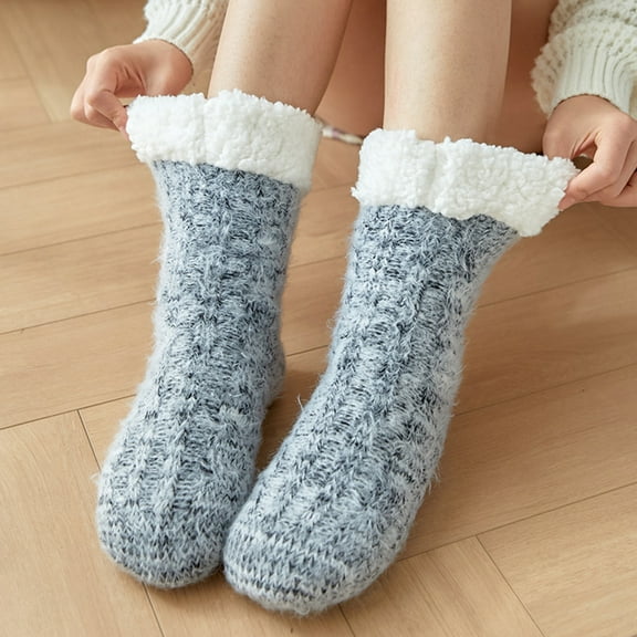 Sunjoy Tech Womens Non Slip Slipper Socks Winter Warm Soft Cozy Fuzzy Fleece-lined Grippers Home Socks