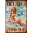 thumbnail image 1 of Letrero de hojalata vintage de mujer pin-up de 8 x 12 pulgadas, estilo retro, para vacaciones en la playa, divertido letrero de hojalata para puerta de habitación, letreros de cueva, placa artística,, 1 of 7