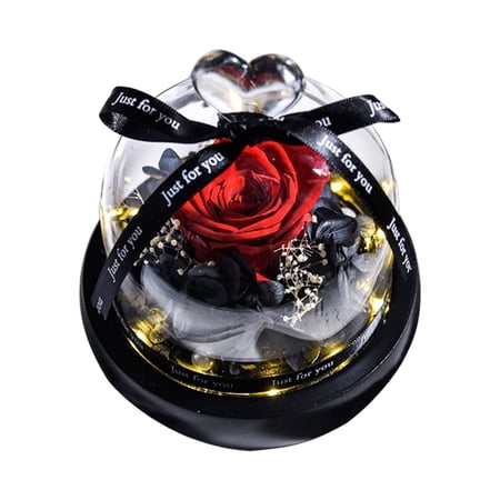 Getwin Red Rose Love Glass Dome DIY Flower in Glass Case Preserved Real Rose in Gift Box with Led Light for Mother’S Day Or Birthday