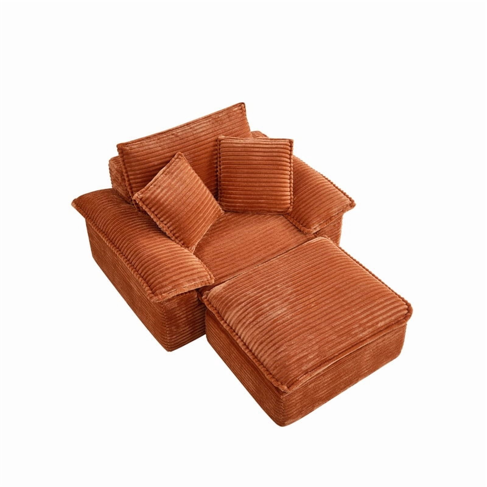 Oversized Single Sofa Chair with Movable 2-Layer Ottoman Set, Chaise Lounge Lazy Sofa, Modular Accent Floor Sofa