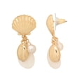 thumbnail image 4 of Time and Tru Women’s Gold Tone Metal Drop Earrings Faux Pearl Shell Dangle Design, 4 of 6