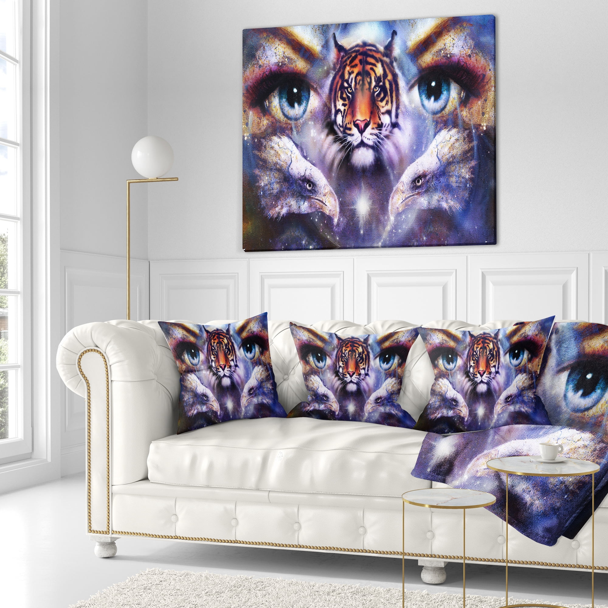 Designart Tiger with Woman Eyes - Animal Throw Pillow - 18x18