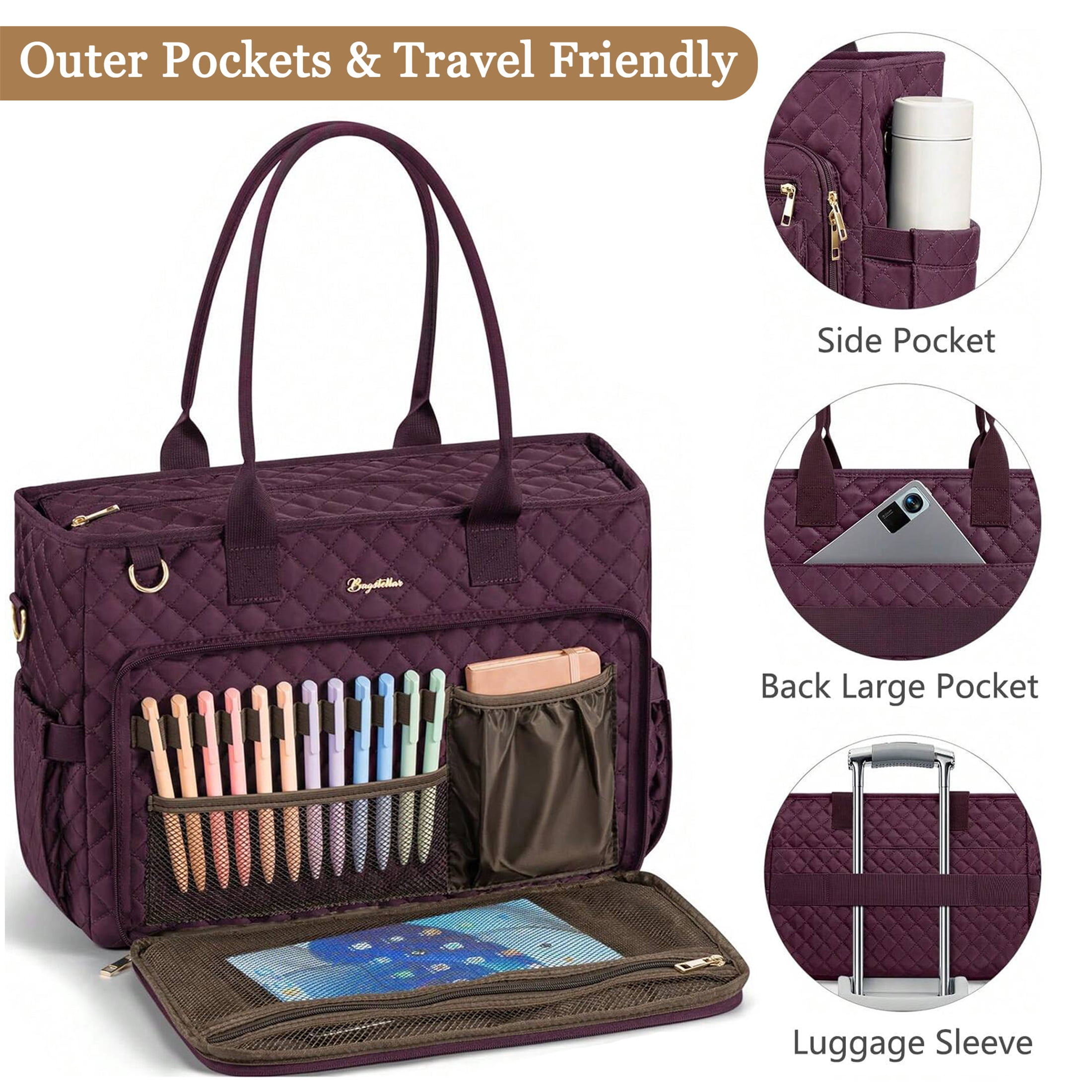 Teacher Tote Bag 15.6 inch Laptop Bag for Women, Work Bags Nurse Bible Bag Quilted Lightweight Laptop Tote Computer Briefcase for School Travel Office College, Burgundy