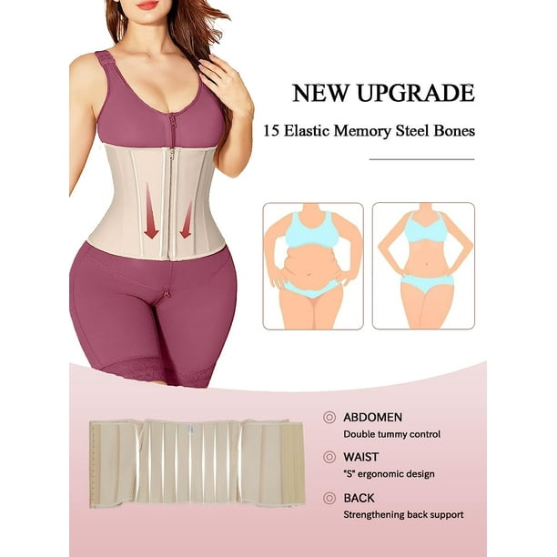  Waist Trainer For Women Lower Belly Fat Zipper Corset Body  Shaper Tummy Control Back Support Girdle