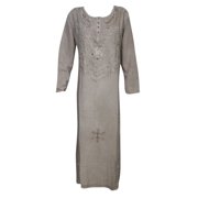 Mogul Womens Long Dress Embroidered Long Sleeves Enzyme Wash Rayon Comfy Evening Ethnic Maxi Shift Dresses