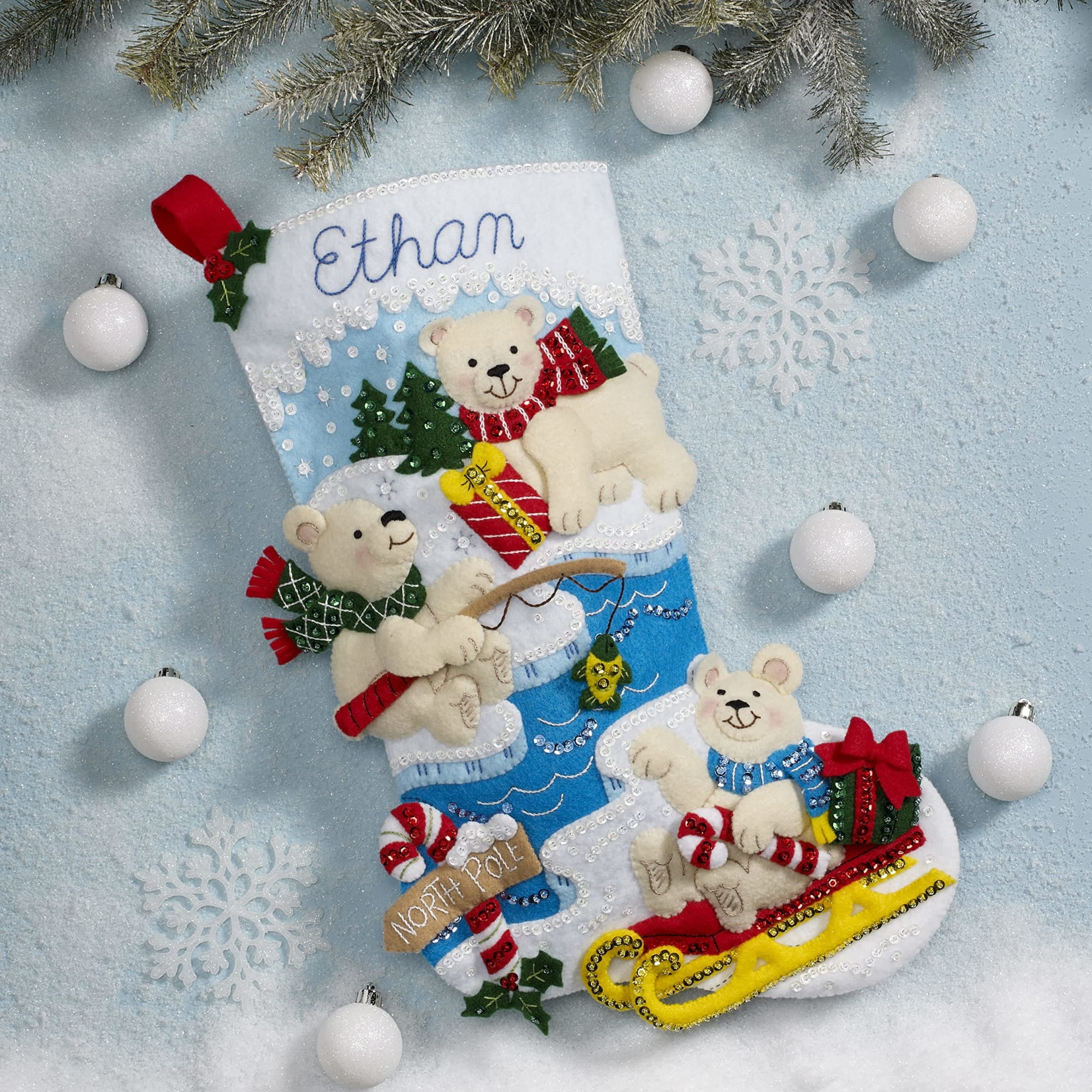 Bucilla Polar Bear Buddies Felt Applique Stocking Kit, 18 in