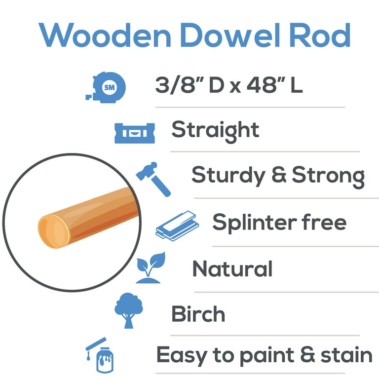Dowel Rods Wood Sticks Wooden Dowel Rods - 3/8 x 48 Inch Unfinished Hardwood  Sticks - for Crafts and DIYers - 5 Pieces by Woodpeckers 