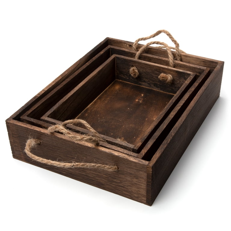 Hello Hobby Rustic Barn Brown Wooden Nested Tray Set photo 6