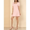 thumbnail image 5 of INSPIRE CHIC Women's Square Neck Puff Short Sleeve Elastic Cuff a Line Mini Dress Pink XS, 5 of 7