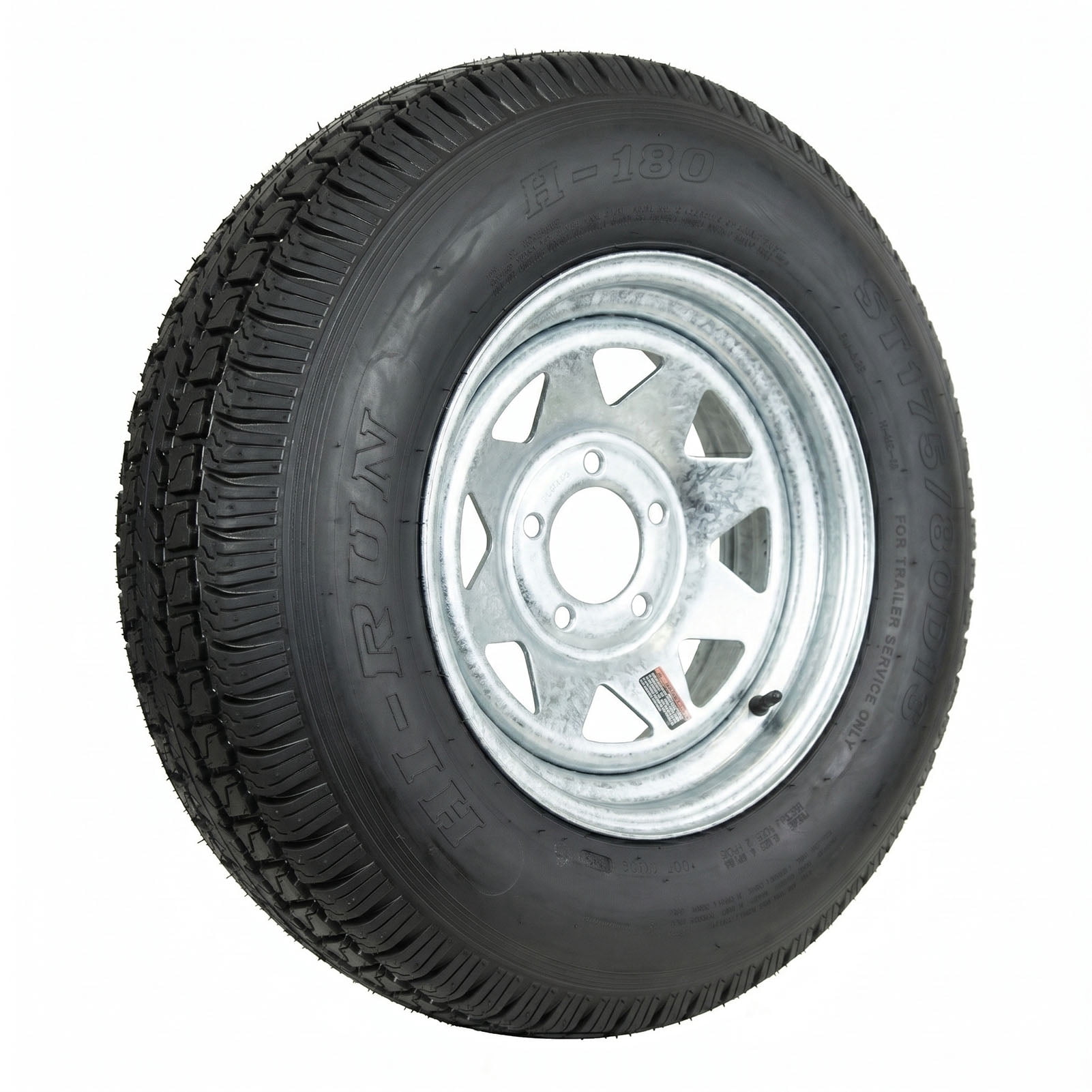 Hi-Run 2 Set H180 ST175/80D13 6PR 91L Trailer Tire and Galvanized 5-Lug 8 Spoke Wheel Assembly