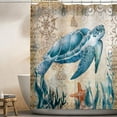 thumbnail image 3 of Sea Turtle Shower Curtain Funny Blue Ocean Creature Shower Curtains Sets with 6 Hooks, Polyester Fabric Waterproof Curtains for Bathroom Beach Theme Decor 36"*72", 3 of 6
