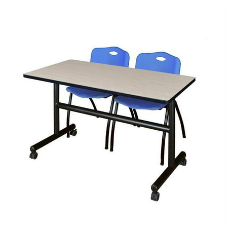 UPC: 0192357024904 | 48  x 30  Flip Top Mobile Training Table- Maple and 2  M  Stack Chairs- Blue