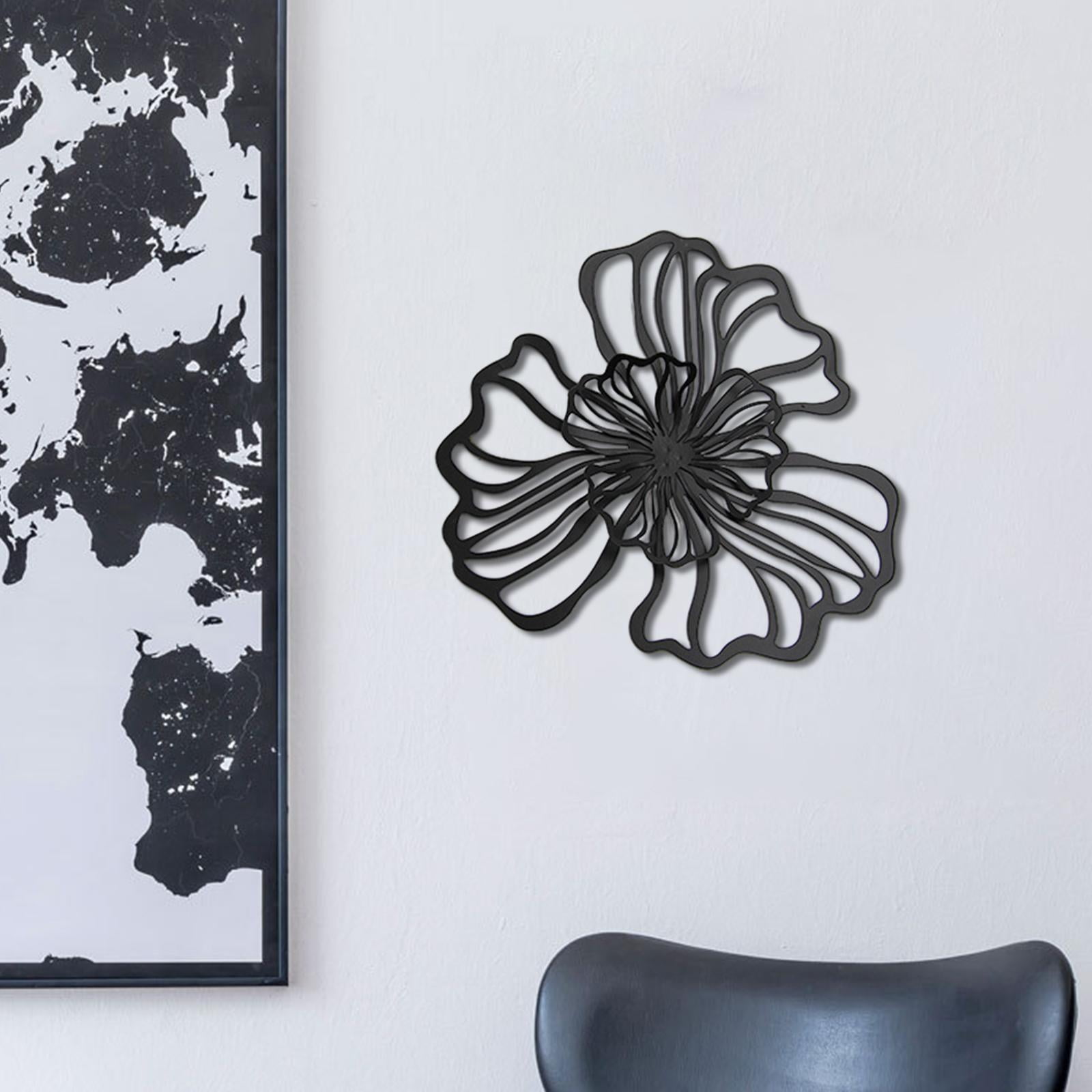 perfk Floral Wall Hanging Decor Metal Wall Art Decoration for Bathroom Living Room Black Small